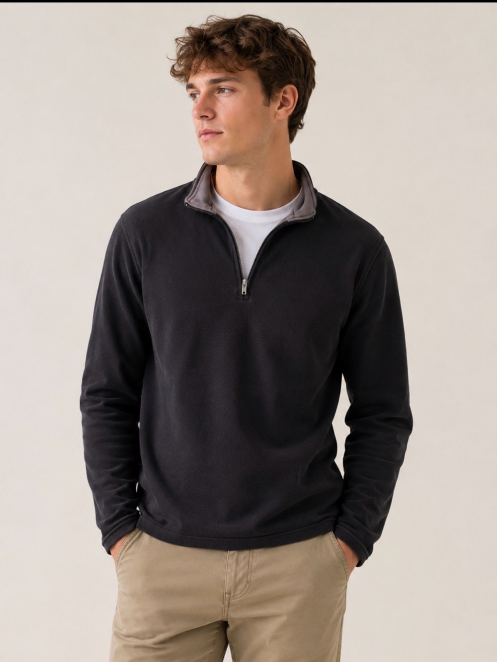 J. Crew Men's L  Gray Performance Quarter-Zip Sweater pullover sweatshirt active